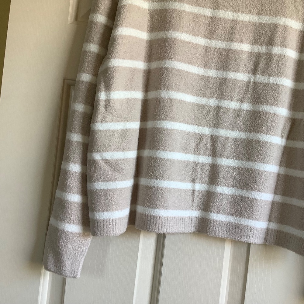 Barefoot Dreams CozyChic Lite Striped Cardigan Stone/Pearl SZ XL - Picture 12 of 16